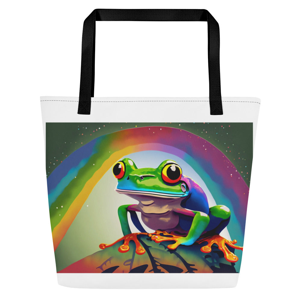 PJs Frogs and Rainbows - All-Over Print Large Tote Bag