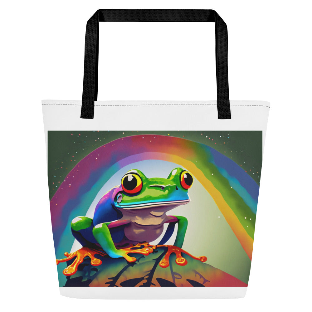 PJs Frogs and Rainbows - All-Over Print Large Tote Bag