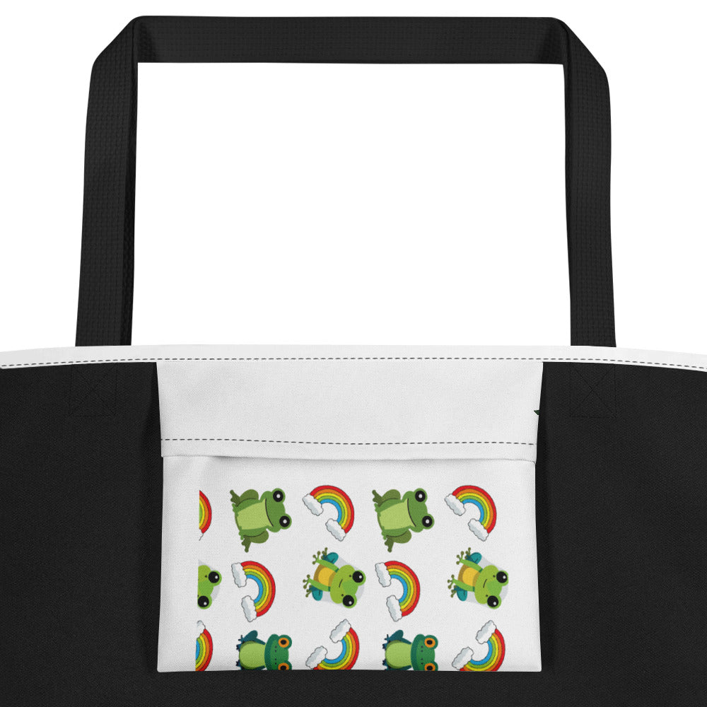 PJs Frogs and Rainbows - All-Over Print Large Tote Bag
