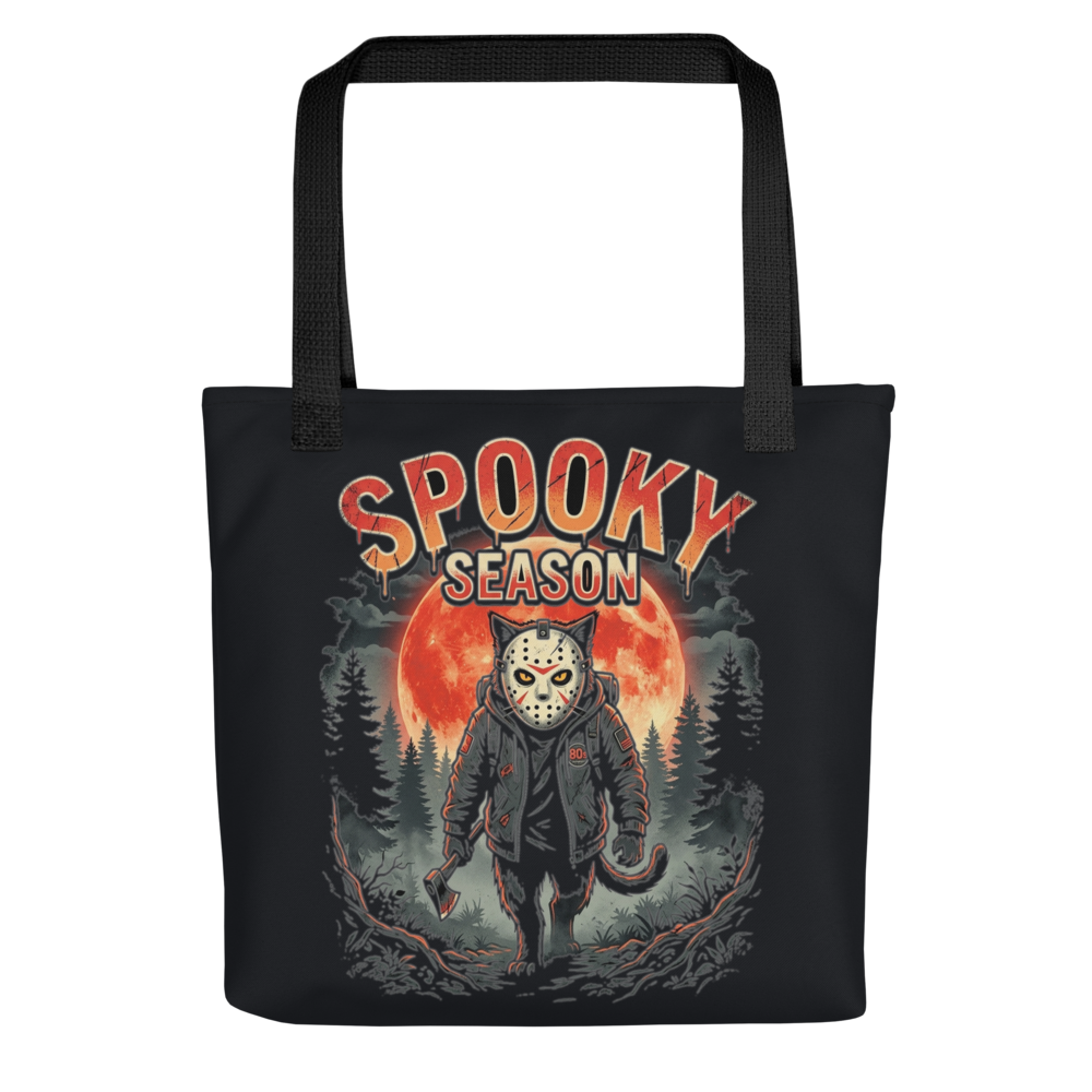 Spooky Season Slasher Cat — All-Over Print Canvas Tote Bag