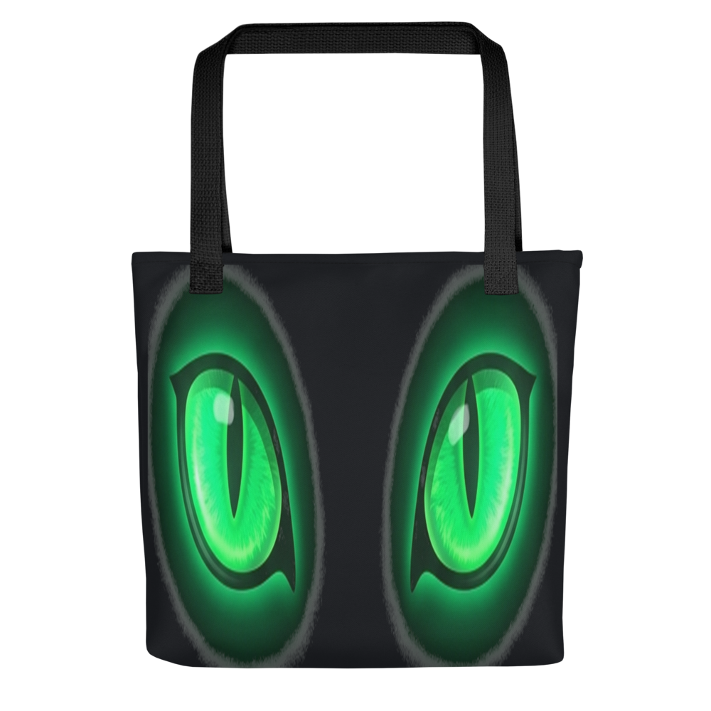 The Void — Glowing Emerald Cat Eyes — All-Over Print Canvas Tote Bag