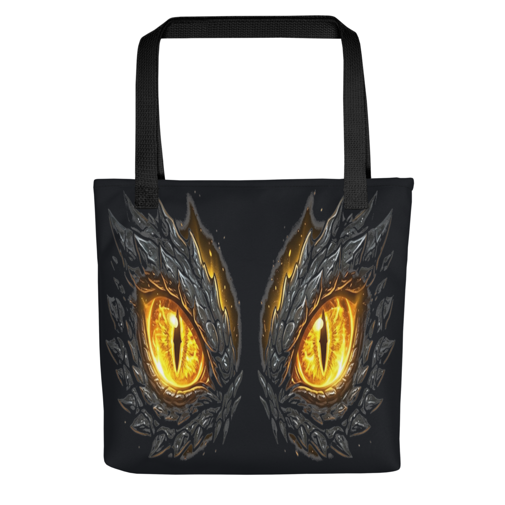 Mythic — Glowing Golden Dragon Eyes — All-Over Print Canvas Tote Bag