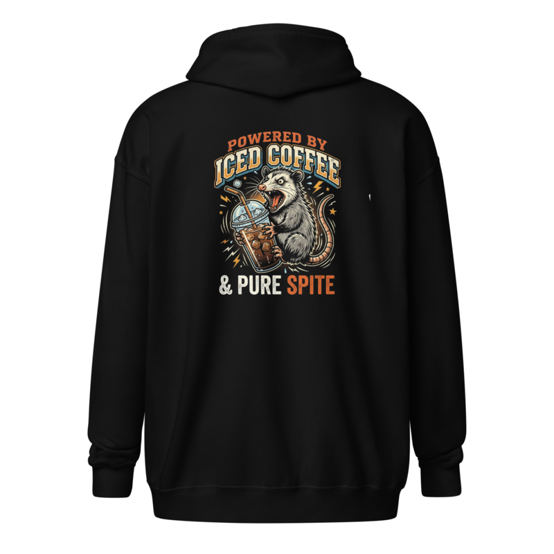 Powered by Iced Coffee and Pure Spite - Screaming Possum Unisex Apparel - Full-Zip Hoodie