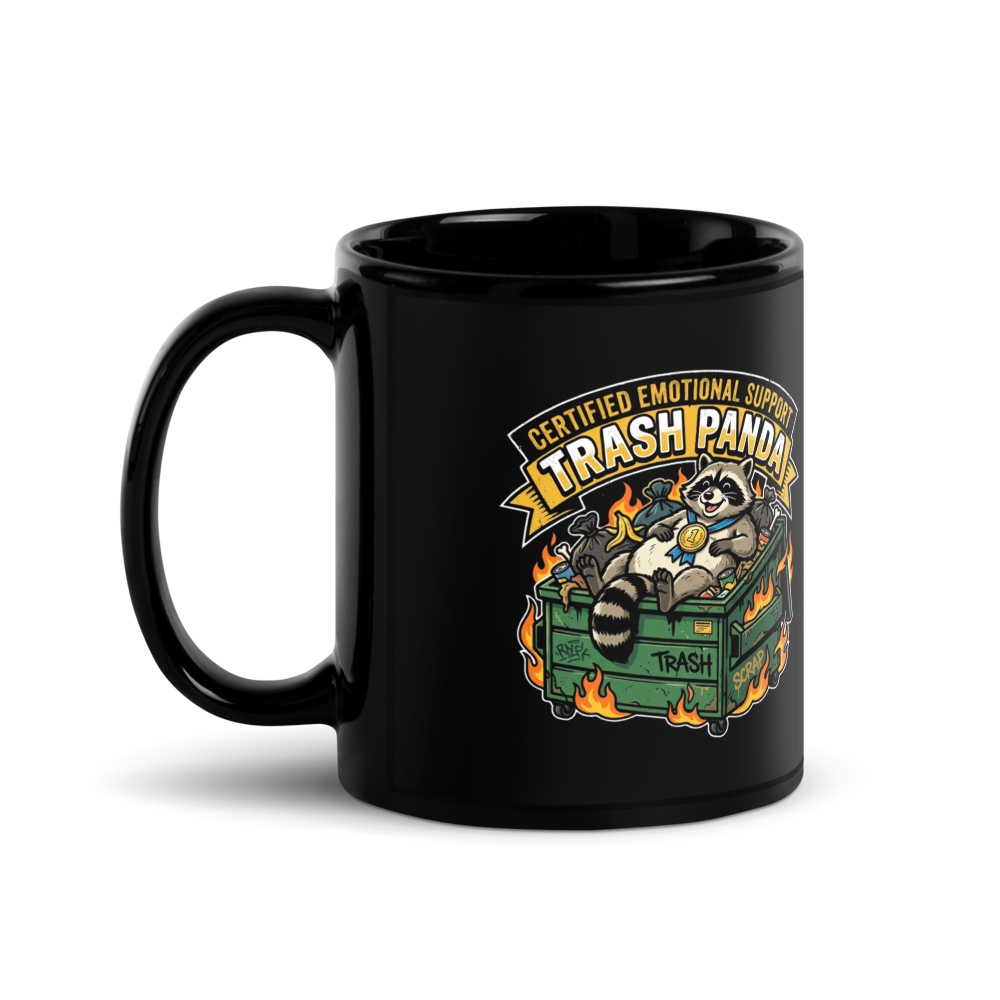 Certified Emotional Support Trash Panda — Black Glossy Mug