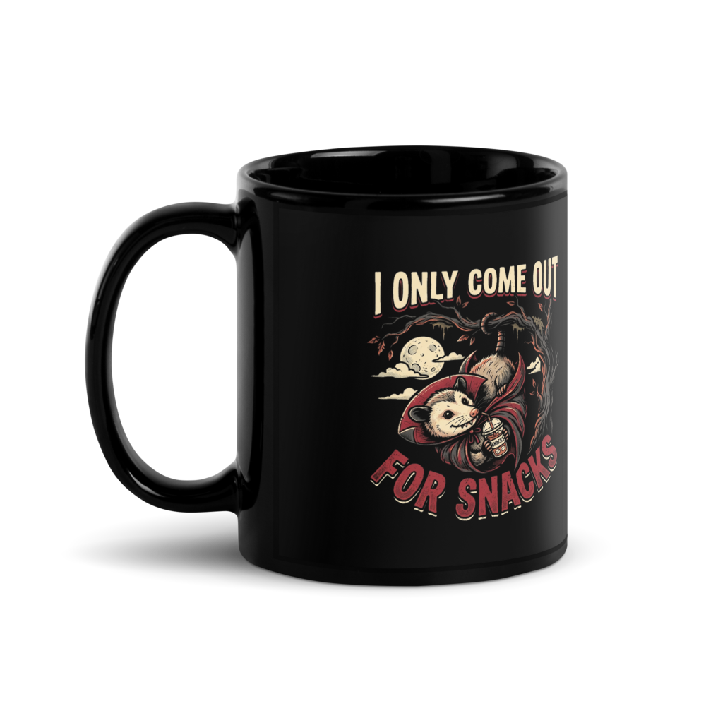 I Vant to Drink Your Snacks Vampire Possum — Black Glossy Mug