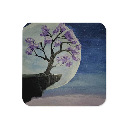 Jens hand-painted Lilac Tree in Moonlight Cork-back coaster
