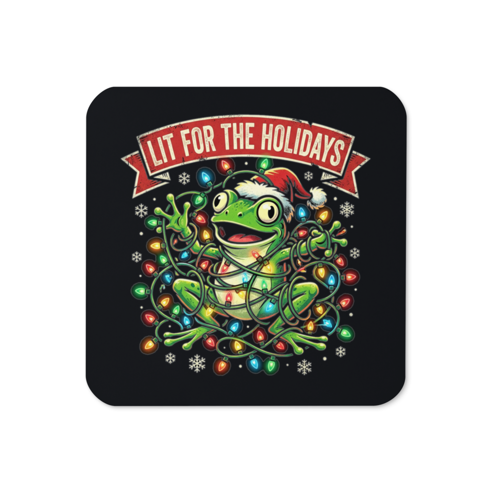 Lit for the Holidays Frog — Cork-Back Coaster