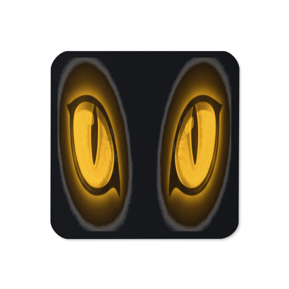 The Void — Glowing Golden Cat Eyes — Cork-Back Coaster
