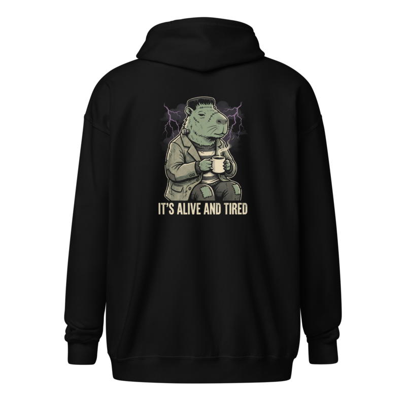 It's Alive and Tired - Frankenstein Capybara Unisex Apparel - Full-Zip Hoodie