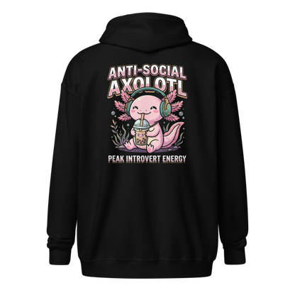 Anti-Social Axolotl - Peak Introvert Energy Unisex Apparel - Full-Zip Hoodie