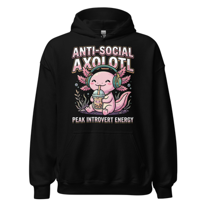 Anti-Social Axolotl - Peak Introvert Energy Unisex Apparel - Pullover Hoodie