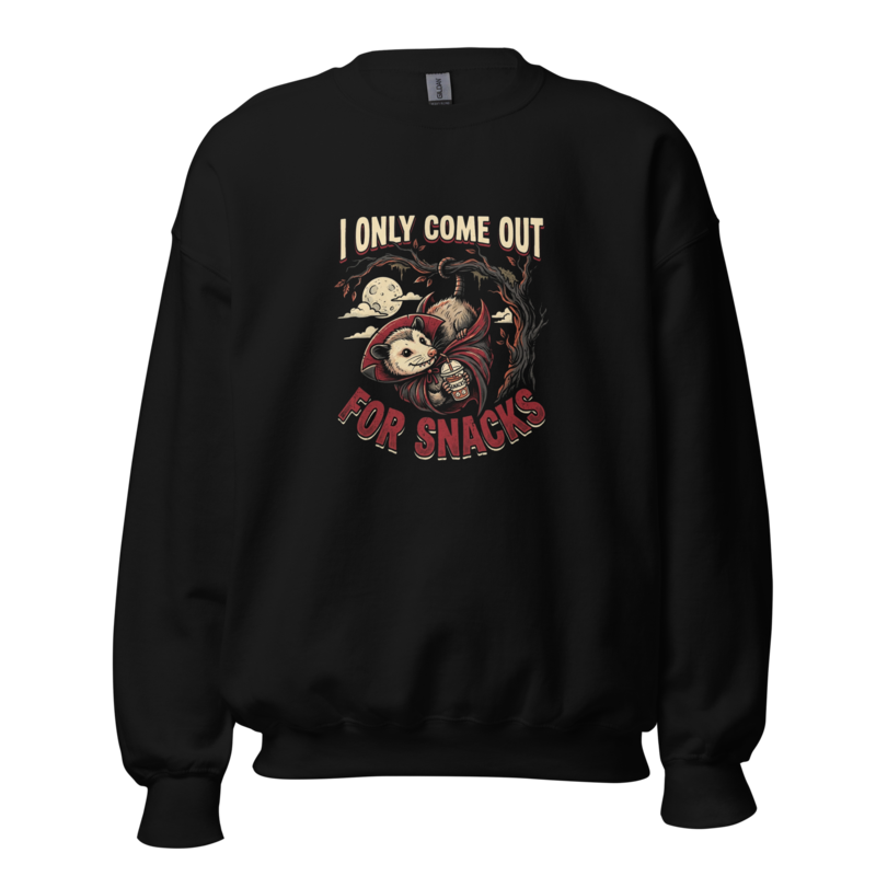 I Only Come Out For Snacks - Vampire Possum Unisex Apparel - Crewneck Sweatshirt