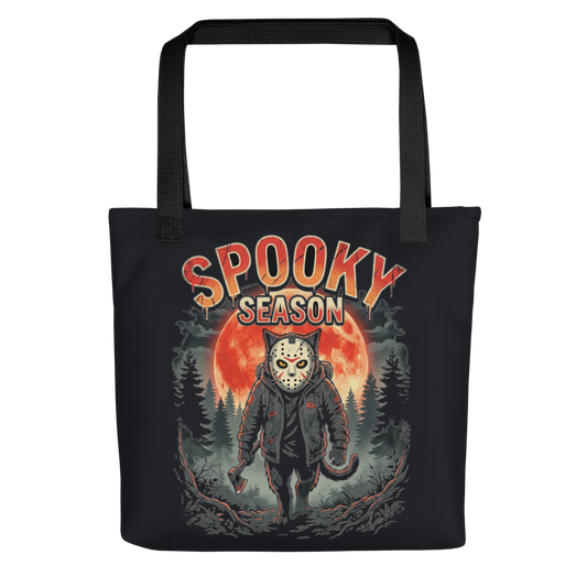 Spooky Season Slasher Cat — All-Over Print Canvas Tote Bag