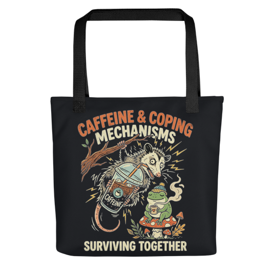 Caffeine & Coping Mechanisms Frog & Possum — All-Over Print Canvas Tote Bag