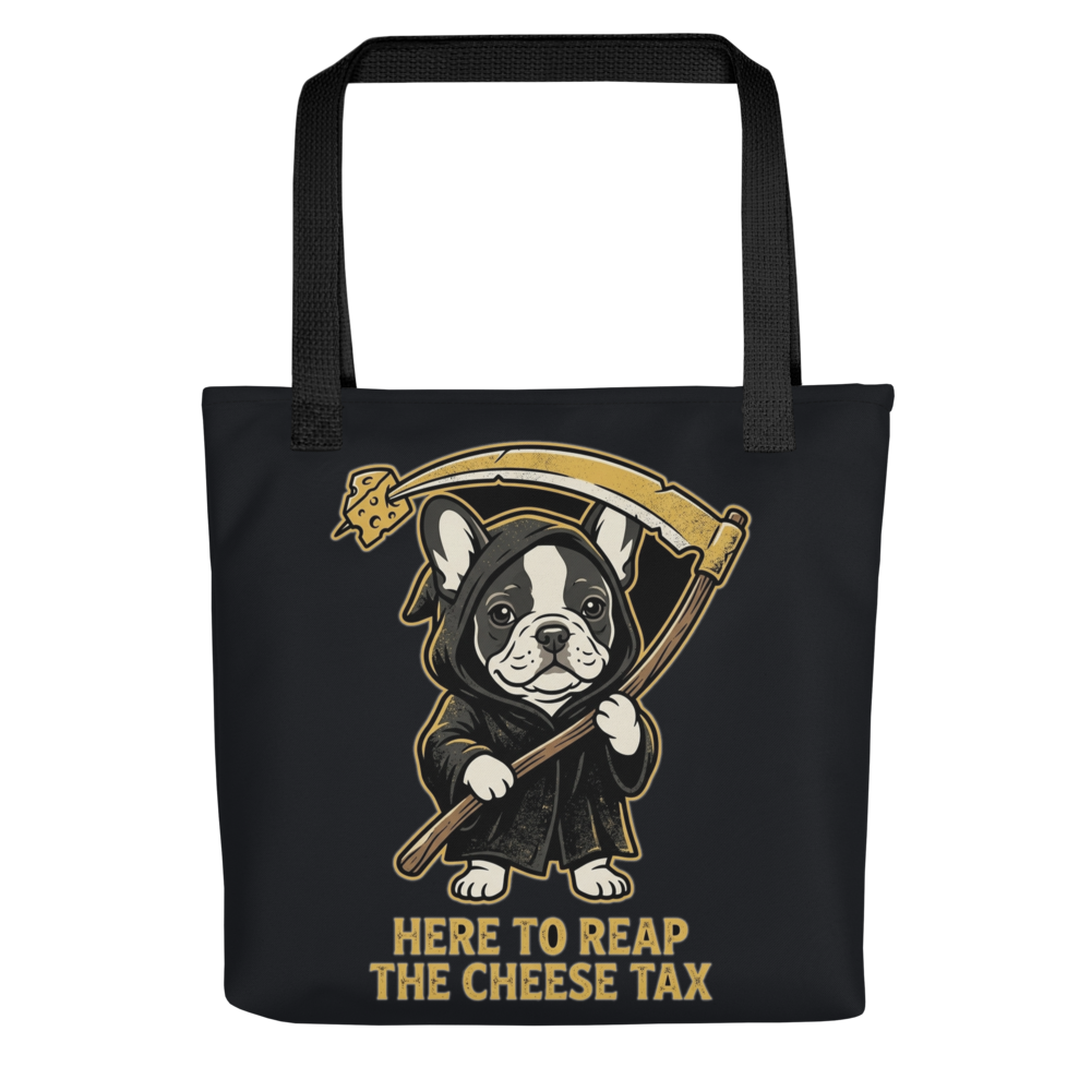 Reaping the Cheese Tax Grim Reaper Frenchie — All-Over Print Canvas Tote Bag