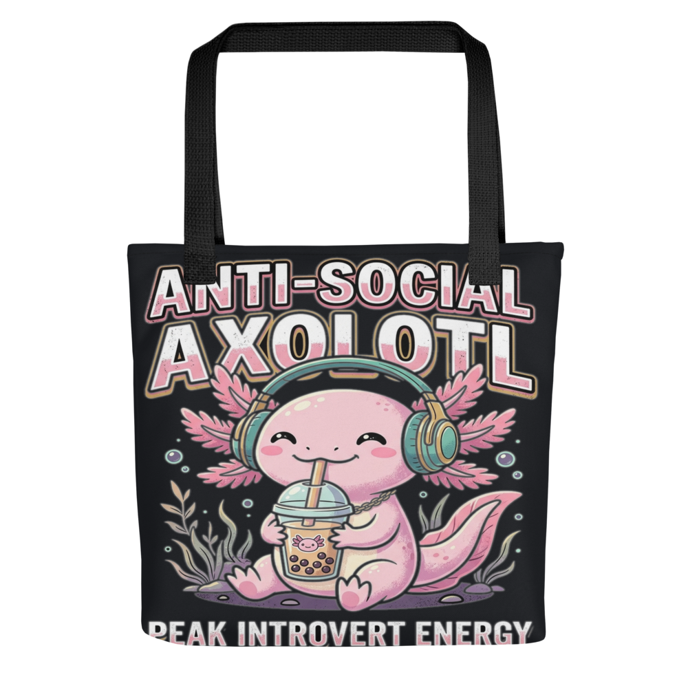 Anti-Social Introvert Axolotl — All-Over Print Canvas Tote Bag
