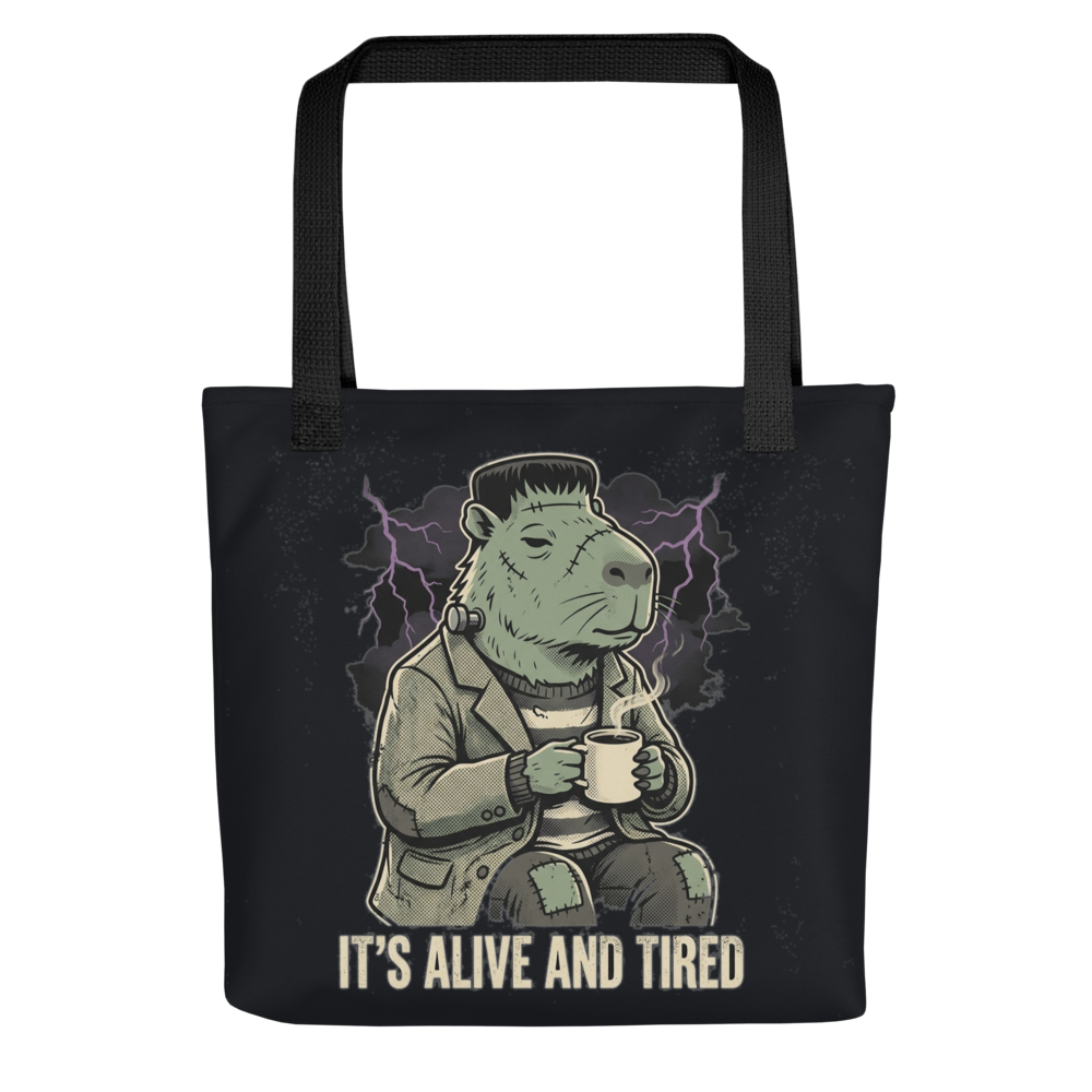 It's Alive But It's Tired Frankenstein Capybara — All-Over Print Canvas Tote Bag