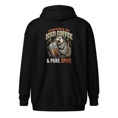Powered by Iced Coffee and Pure Spite - Screaming Possum Unisex Apparel - Full-Zip Hoodie