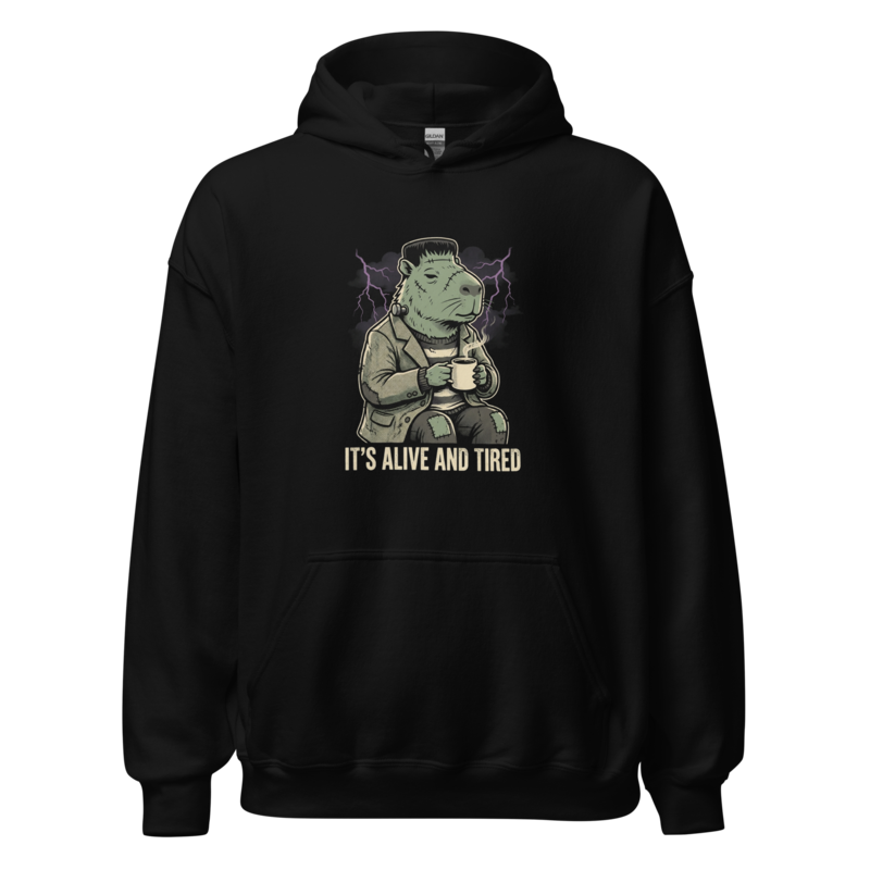 It's Alive and Tired - Frankenstein Capybara Unisex Apparel - Pullover Hoodie