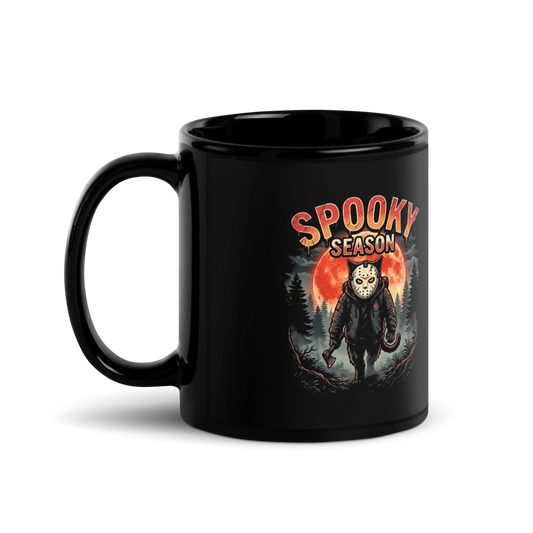 Spooky Season Slasher Cat — Black Glossy Mug