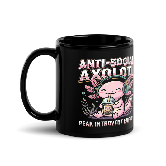 Anti-Social Introvert Axolotl — Black Glossy Mug