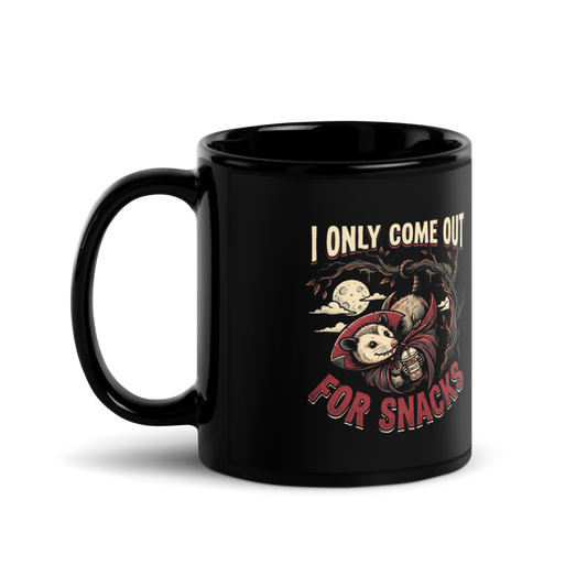I Vant to Drink Your Snacks Vampire Possum — Black Glossy Mug