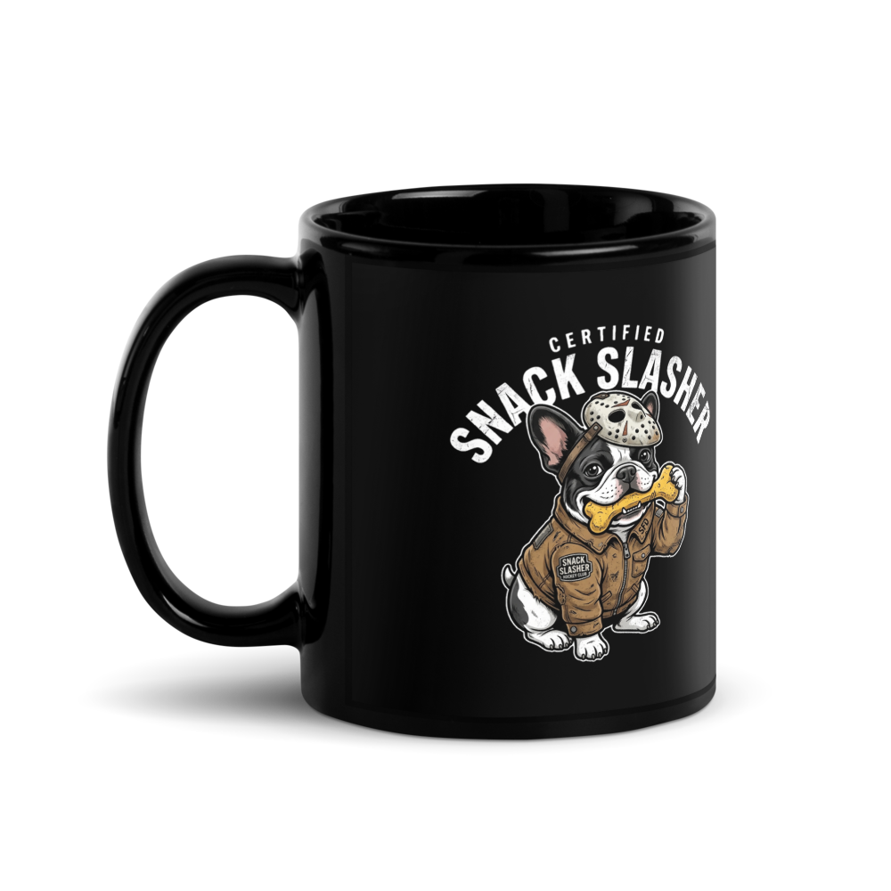 Certified Snack Slasher Frenchie — Black Glossy Mug