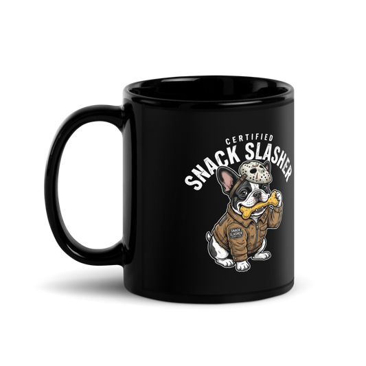 Certified Snack Slasher Frenchie — Black Glossy Mug