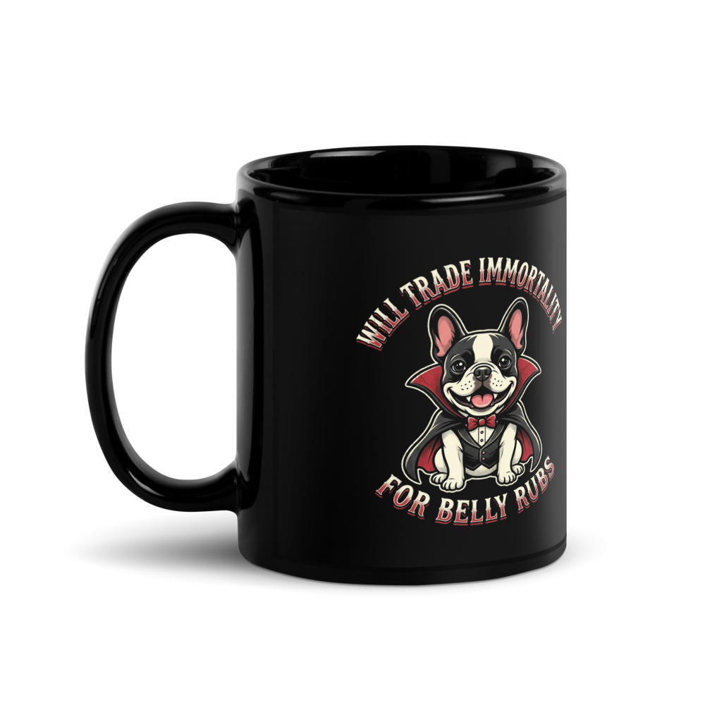 Count Dracula Frenchie — Black Glossy Mug