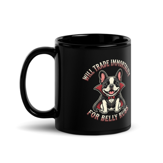 Count Dracula Frenchie — Black Glossy Mug