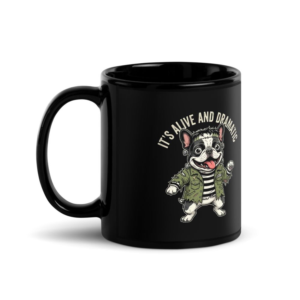 Frankenstein Frenchie — Black Glossy Mug