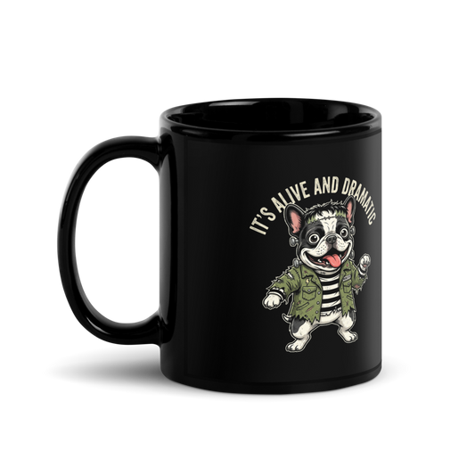 Frankenstein Frenchie — Black Glossy Mug