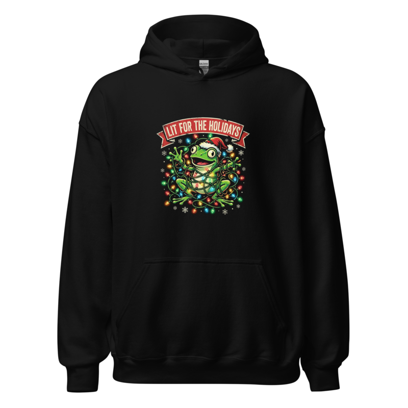 Lit for the Holidays - Christmas Tree Frog Unisex Apparel - Pullover Hoodie