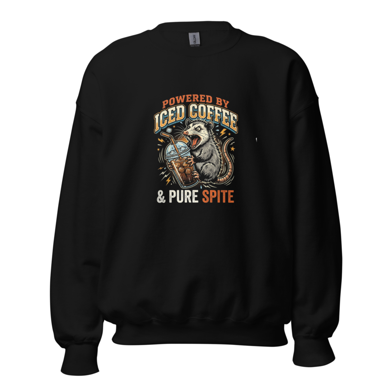 Powered by Iced Coffee and Pure Spite - Screaming Possum Unisex Apparel - Crewneck Sweatshirt
