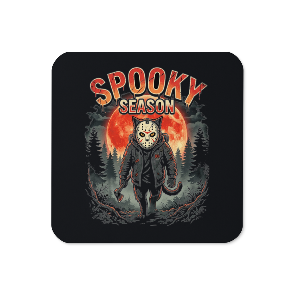 Spooky Season Slasher Cat — Cork-Back Coaster