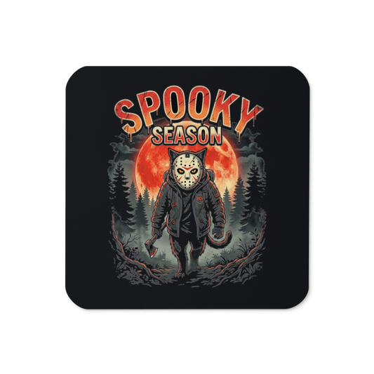 Spooky Season Slasher Cat — Cork-Back Coaster