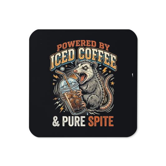 Powered by Iced Coffee & Pure Spite Possum — Cork-Back Coaster