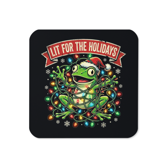 Lit for the Holidays Frog — Cork-Back Coaster