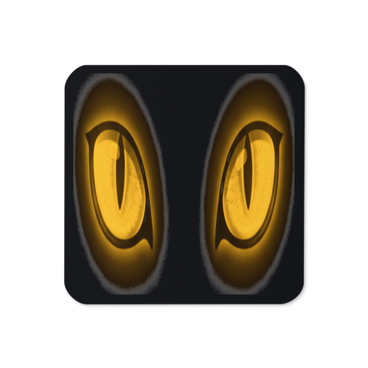 The Void — Glowing Golden Cat Eyes — Cork-Back Coaster