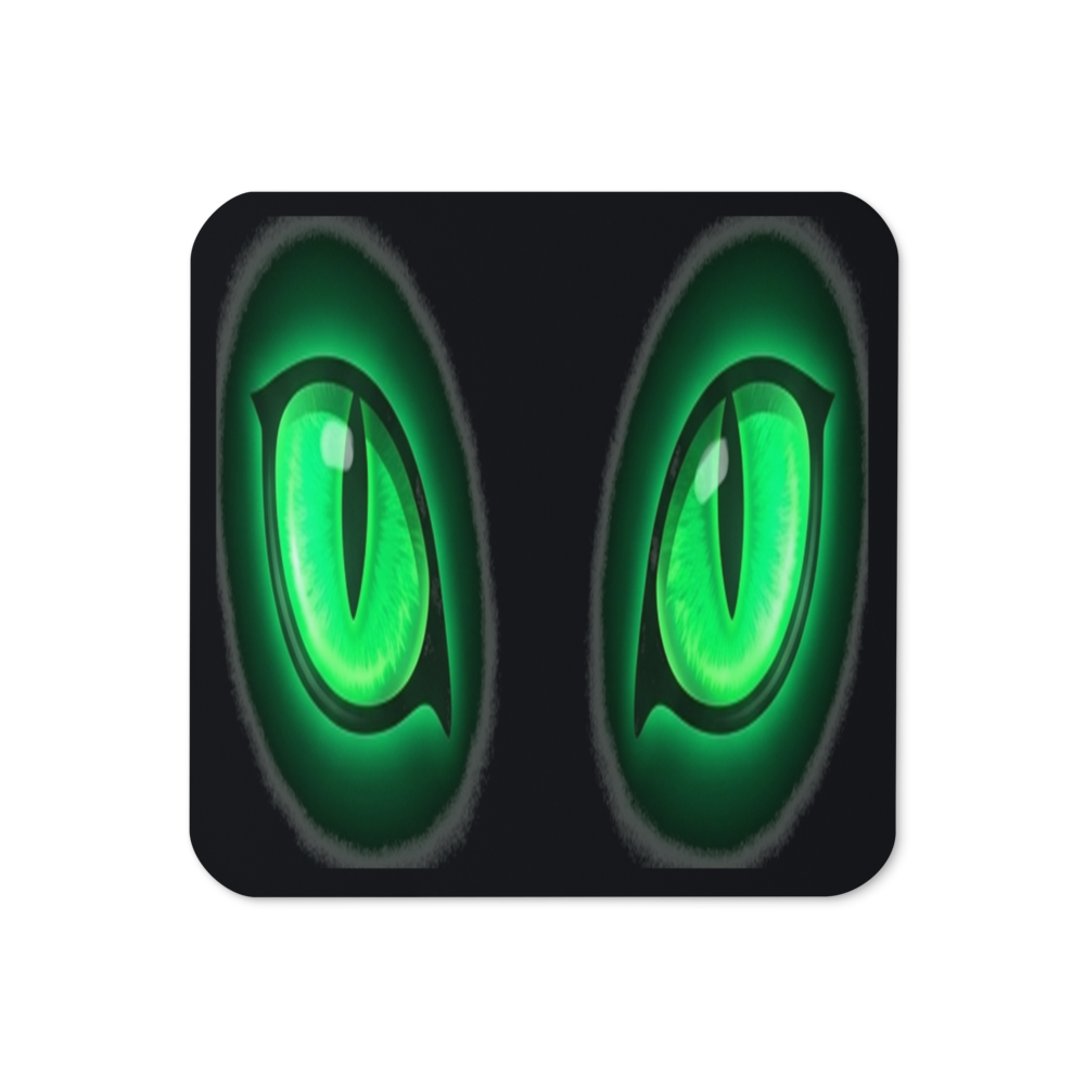 The Void — Glowing Emerald Cat Eyes — Cork-Back Coaster