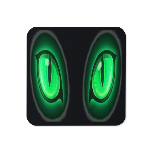 The Void — Glowing Emerald Cat Eyes — Cork-Back Coaster