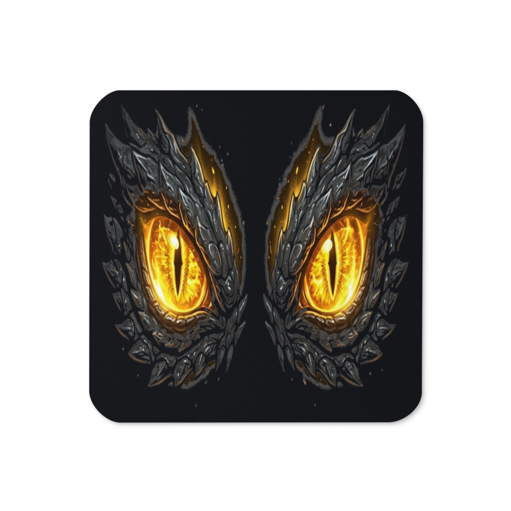 Mythic — Glowing Golden Dragon Eyes — Cork-Back Coaster
