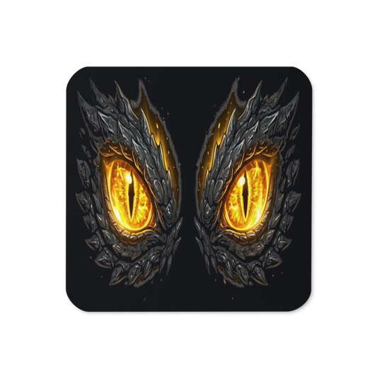 Mythic — Glowing Golden Dragon Eyes — Cork-Back Coaster