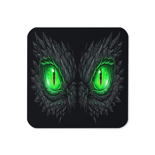 Mythic — Glowing Emerald Dragon Eyes — Cork-Back Coaster