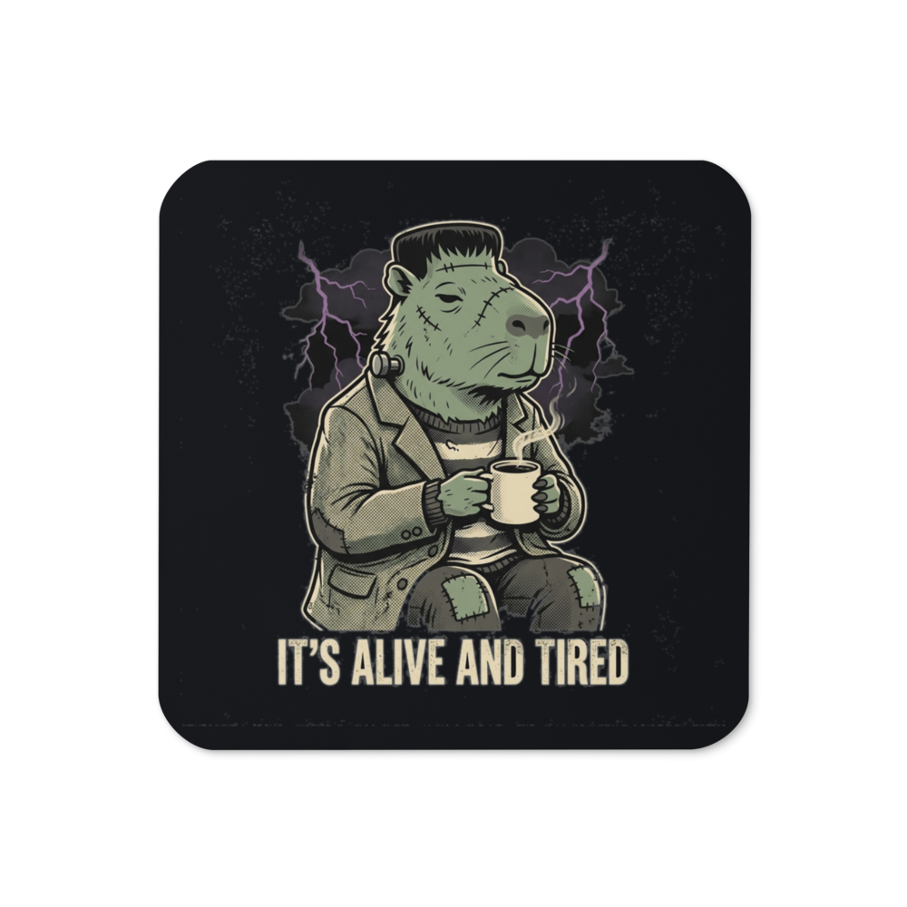 It's Alive But It's Tired Frankenstein Capybara — Cork-Back Coaster