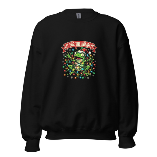 Lit for the Holidays - Christmas Tree Frog Unisex Apparel - Crewneck Sweatshirt