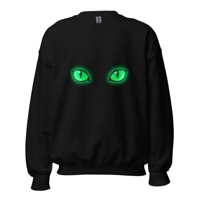 The Void - Glowing Emerald Green Cat Eyes Unisex Apparel - Crewneck Sweatshirt