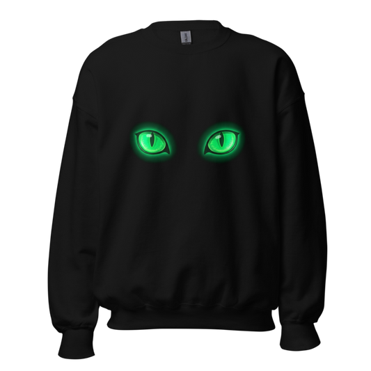 The Void - Glowing Emerald Green Cat Eyes Unisex Apparel - Crewneck Sweatshirt