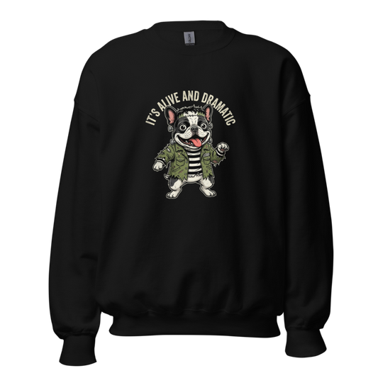 It's Alive and Dramatic - Frankenstein Frenchie Unisex Apparel - Crewneck Sweatshirt