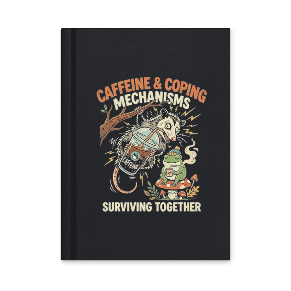 Caffeine & Coping Mechanisms Frog & Possum — Hardcover Matte Journal